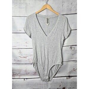 Intimately Free People Womens Me Oh My Bodysuit Size Large Heather Gray V- Neck